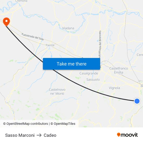 Sasso Marconi to Cadeo map