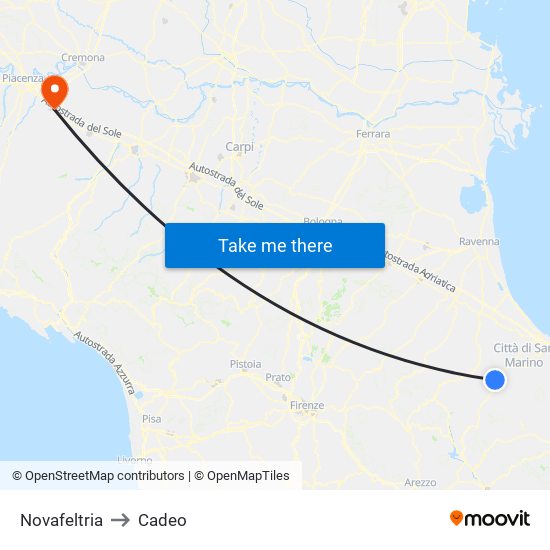 Novafeltria to Cadeo map