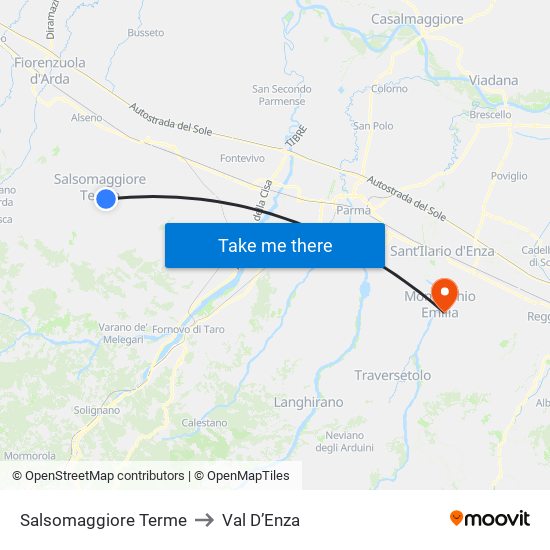 Salsomaggiore Terme to Val D’Enza map
