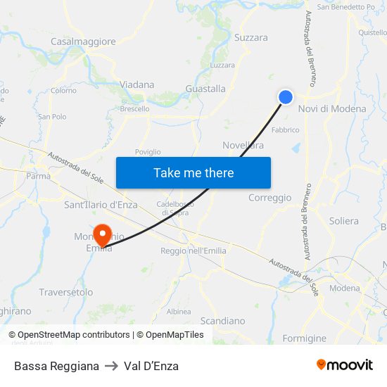 Bassa Reggiana to Val D’Enza map