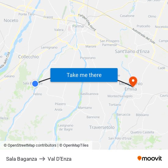 Sala Baganza to Val D’Enza map