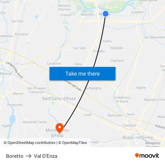 Boretto to Val D’Enza map