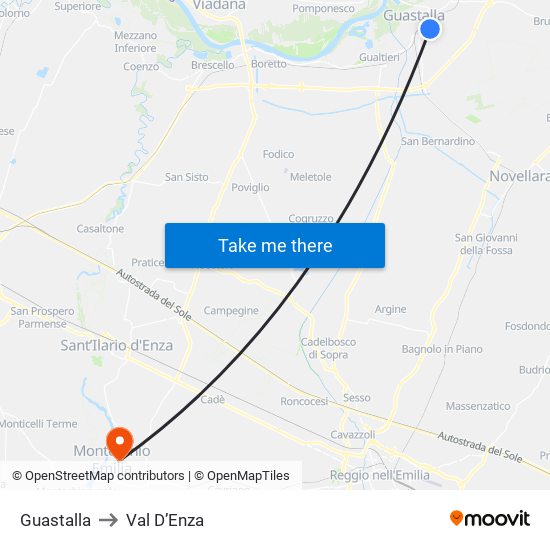 Guastalla to Val D’Enza map
