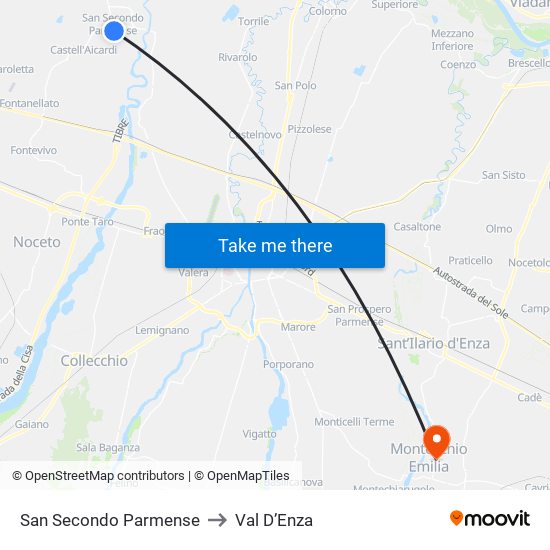 San Secondo Parmense to Val D’Enza map