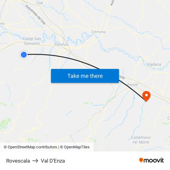 Rovescala to Val D’Enza map