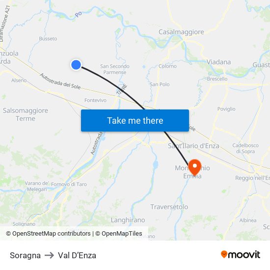 Soragna to Val D’Enza map