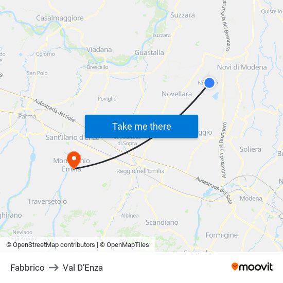 Fabbrico to Val D’Enza map