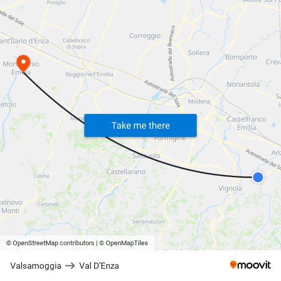 Valsamoggia to Val D’Enza map