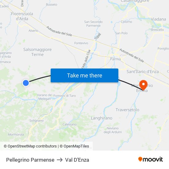 Pellegrino Parmense to Val D’Enza map