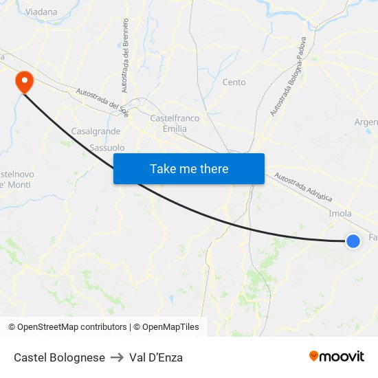 Castel Bolognese to Val D’Enza map