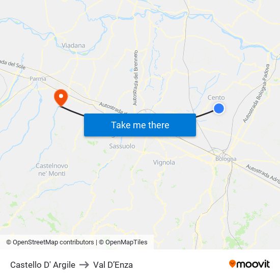 Castello D' Argile to Val D’Enza map