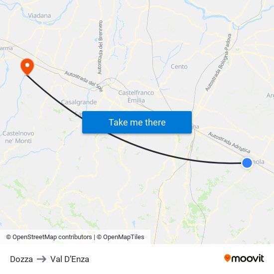 Dozza to Val D’Enza map