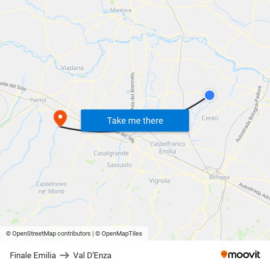 Finale Emilia to Val D’Enza map