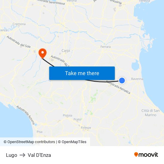 Lugo to Val D’Enza map