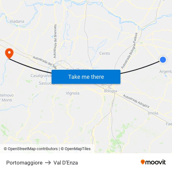 Portomaggiore to Val D’Enza map