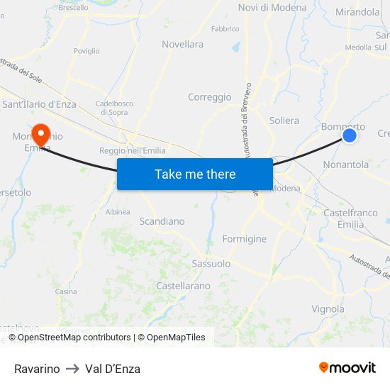 Ravarino to Val D’Enza map