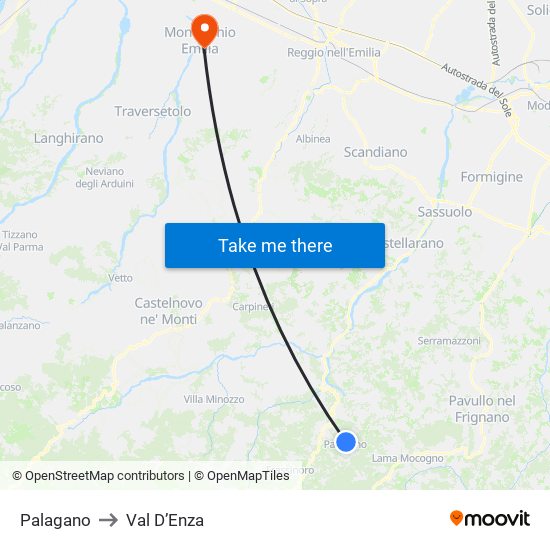 Palagano to Val D’Enza map