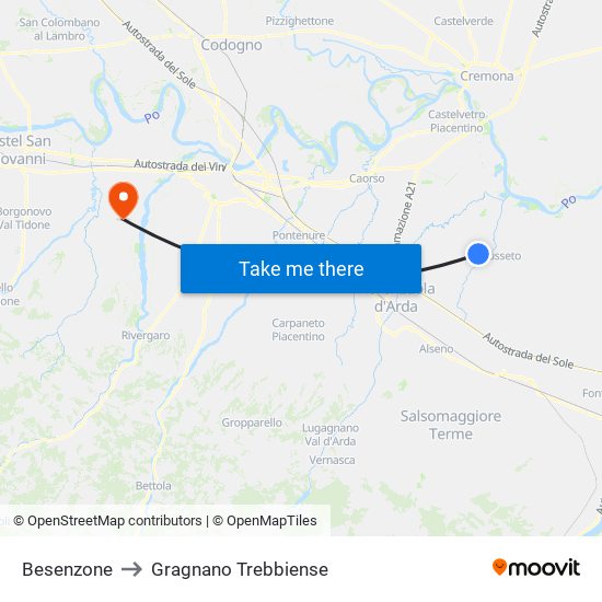Besenzone to Gragnano Trebbiense map