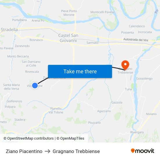 Ziano Piacentino to Gragnano Trebbiense map