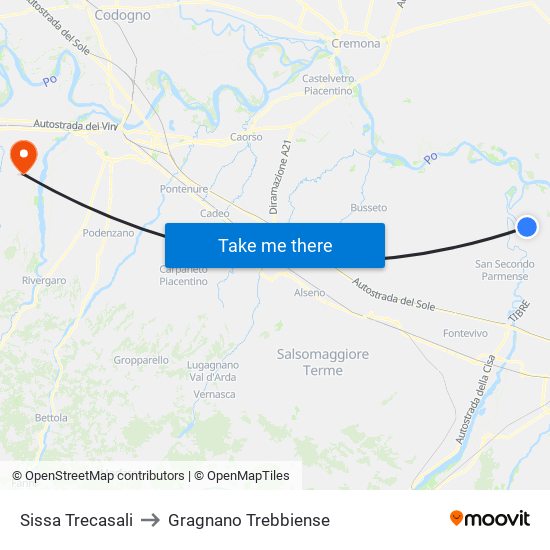 Sissa Trecasali to Gragnano Trebbiense map