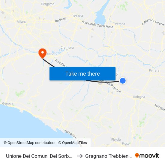Unione Dei Comuni Del Sorbara to Gragnano Trebbiense map