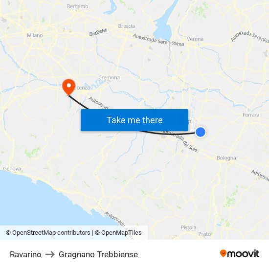 Ravarino to Gragnano Trebbiense map
