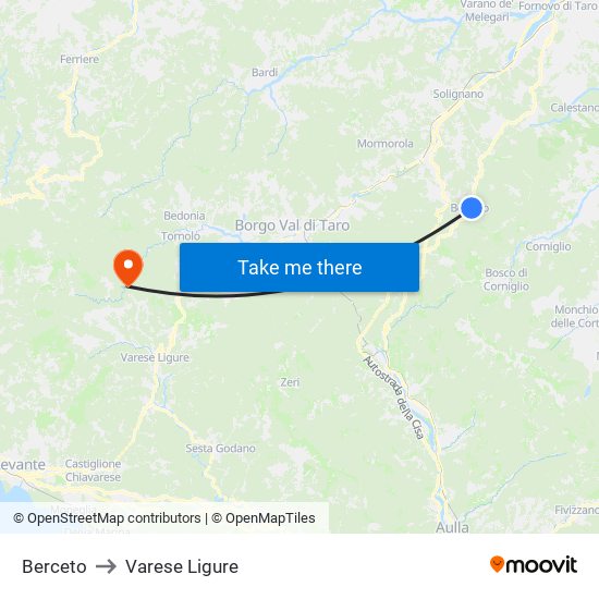 Berceto to Varese Ligure map