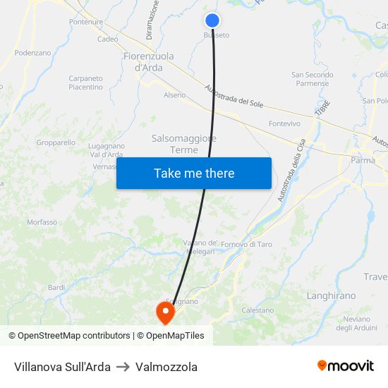 Villanova Sull'Arda to Valmozzola map