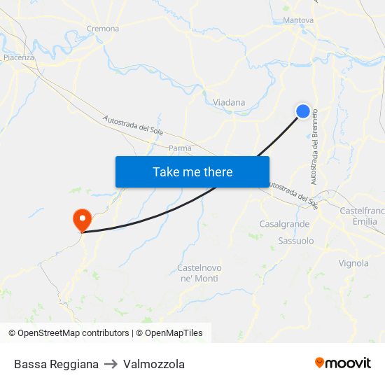 Bassa Reggiana to Valmozzola map