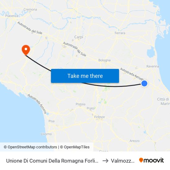 Unione Di Comuni Della Romagna Forlivese to Valmozzola map