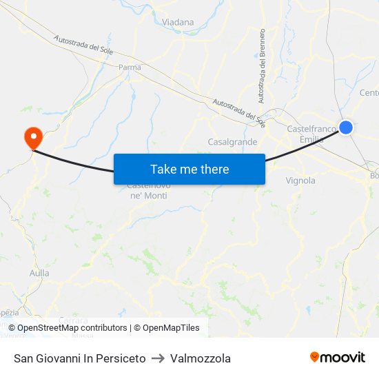 San Giovanni In Persiceto to Valmozzola map