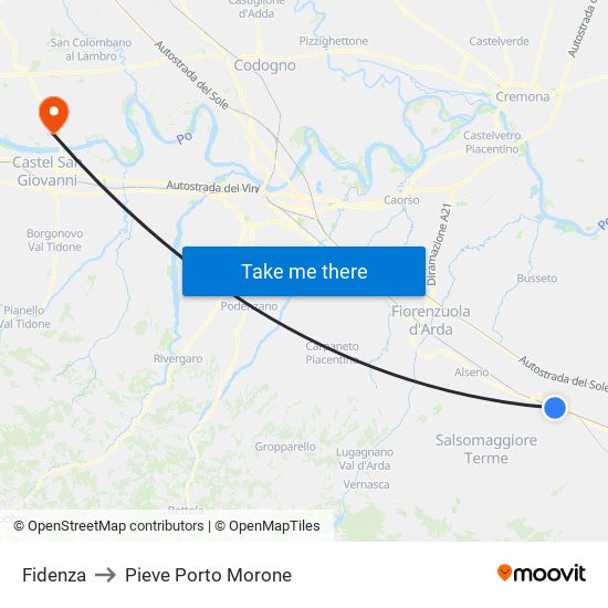 Fidenza to Pieve Porto Morone map