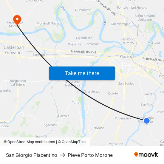 San Giorgio Piacentino to Pieve Porto Morone map