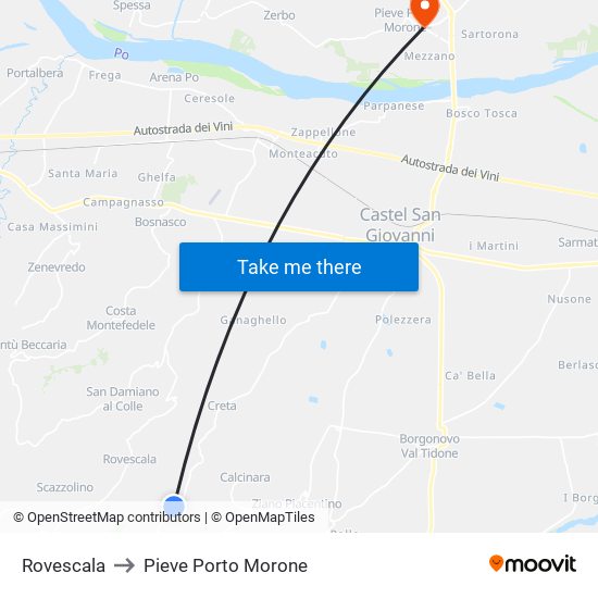 Rovescala to Pieve Porto Morone map