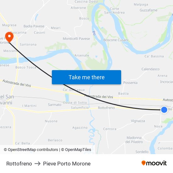 Rottofreno to Pieve Porto Morone map