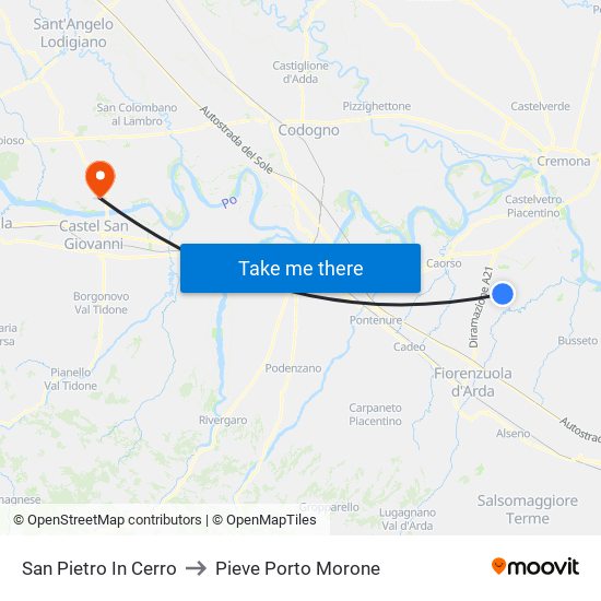 San Pietro In Cerro to Pieve Porto Morone map