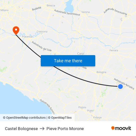 Castel Bolognese to Pieve Porto Morone map