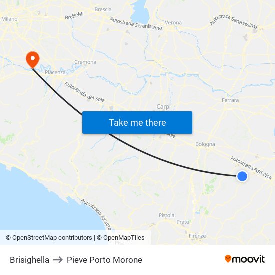 Brisighella to Pieve Porto Morone map