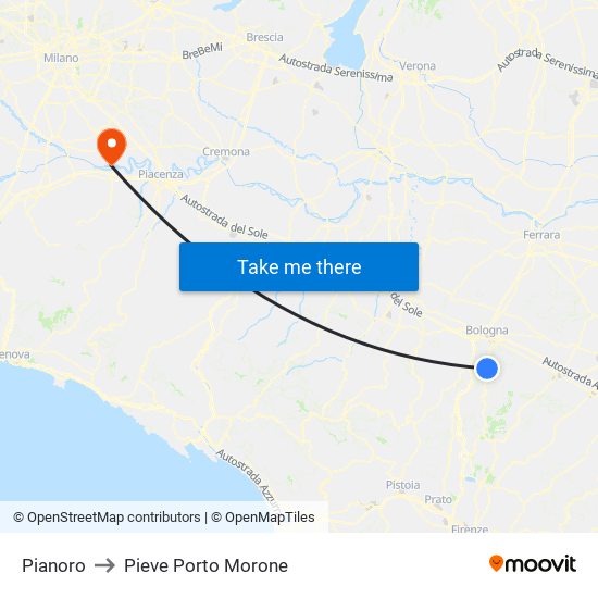 Pianoro to Pieve Porto Morone map