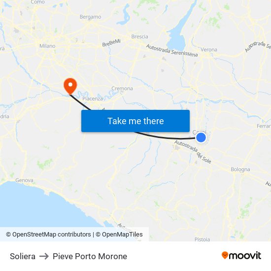 Soliera to Pieve Porto Morone map