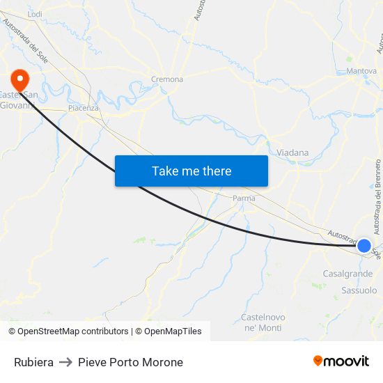 Rubiera to Pieve Porto Morone map