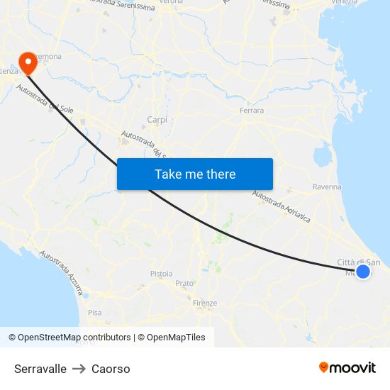 Serravalle to Caorso map