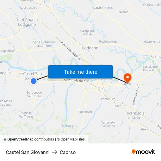Castel San Giovanni to Caorso map
