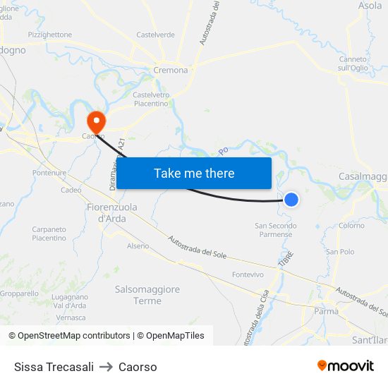 Sissa Trecasali to Caorso map