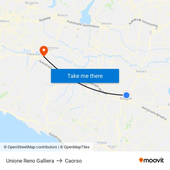 Unione Reno Galliera to Caorso map