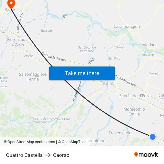 Quattro Castella to Caorso map