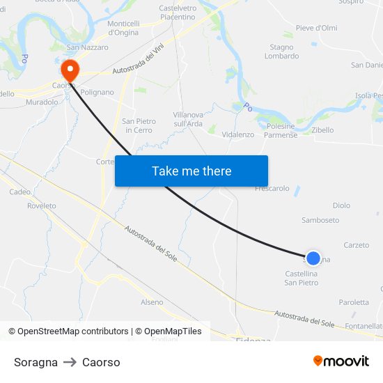 Soragna to Caorso map