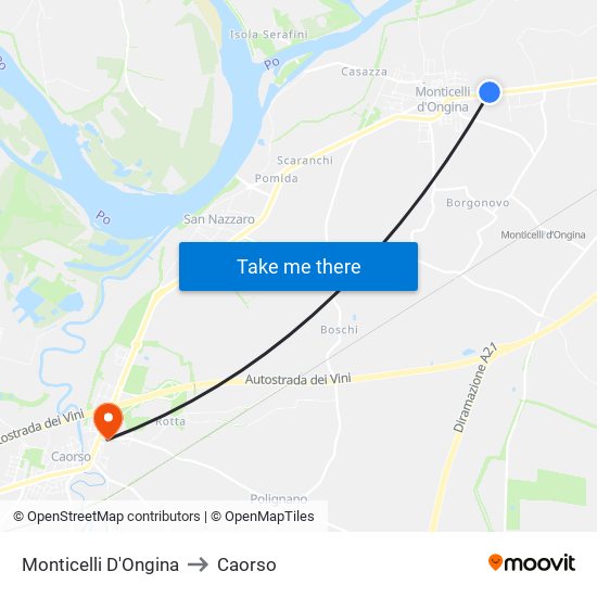Monticelli D'Ongina to Caorso map
