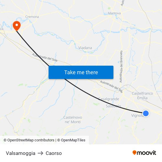 Valsamoggia to Caorso map