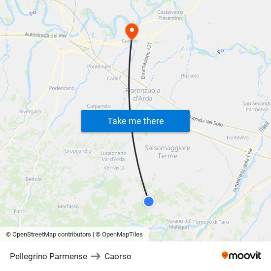 Pellegrino Parmense to Caorso map